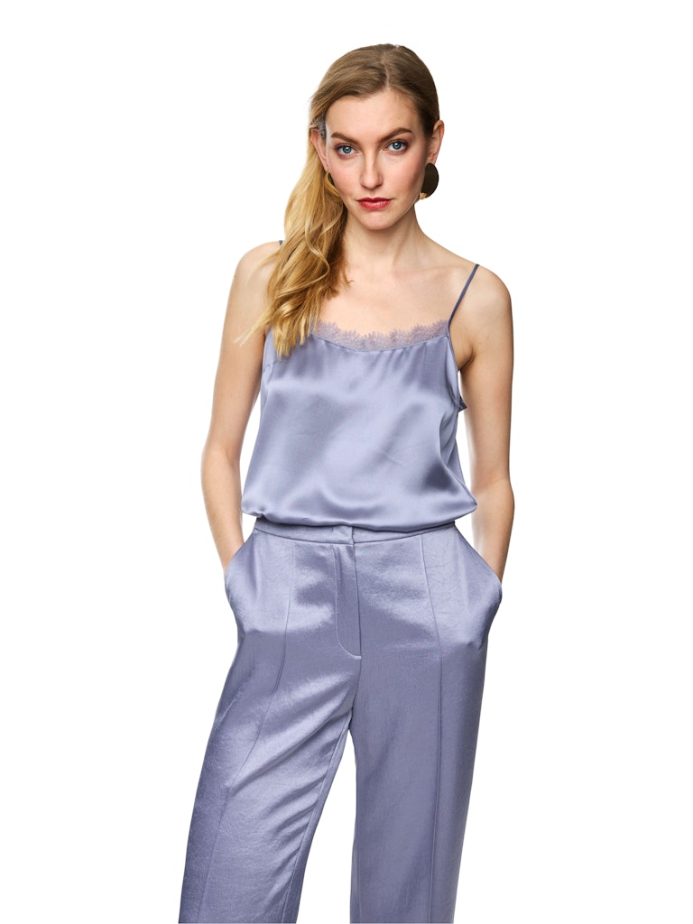 Seiden-Top mit Spitze in bluish violet