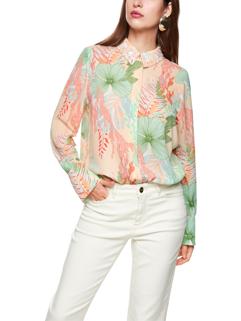 Hemdbluse mit floralem Muster in bright ecru