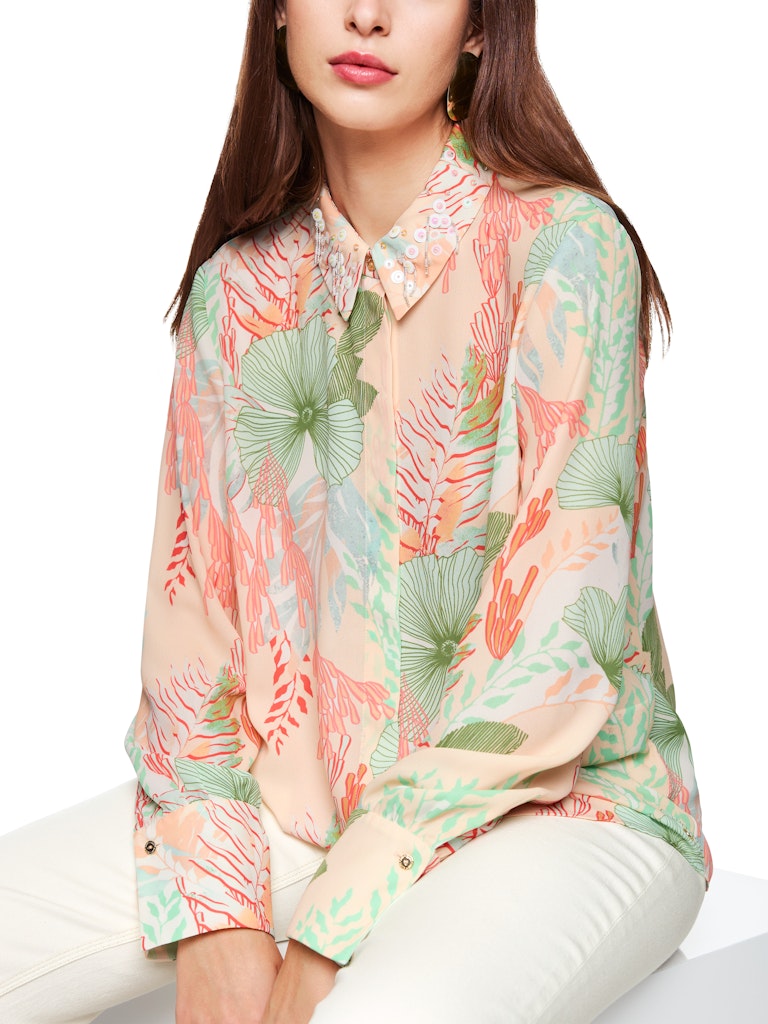 Hemdbluse mit floralem Muster in bright ecru
