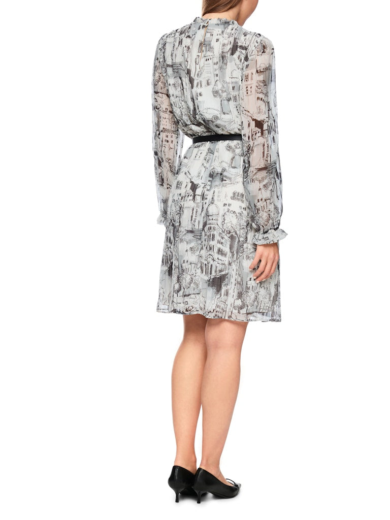 Feminines Kleid mit City-Scribble in smoke