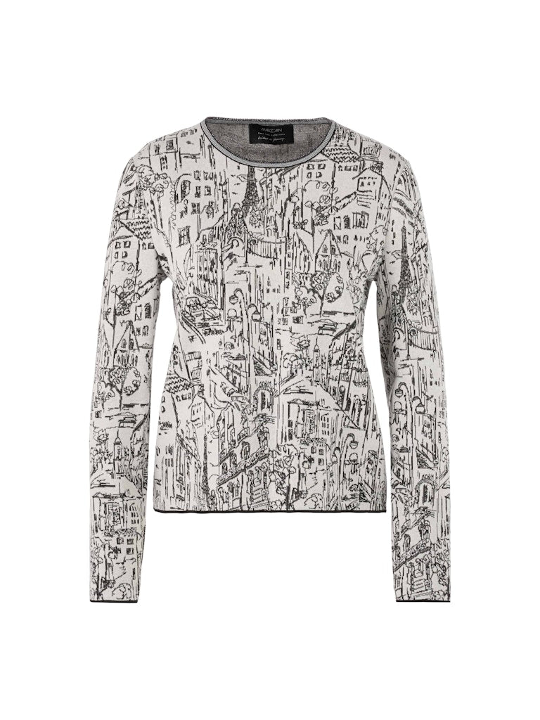 Feinstrickpullover mit City-Motiv in smoke