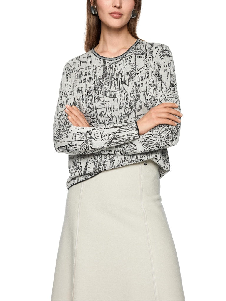 Feinstrickpullover mit City-Motiv in smoke