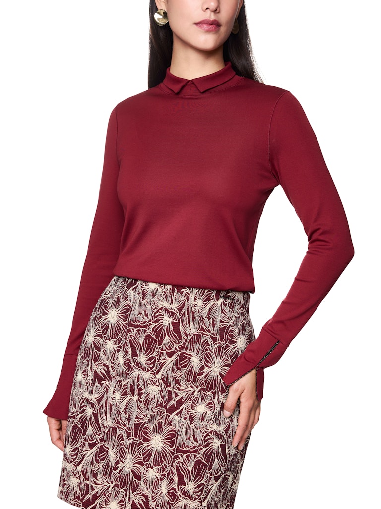 Longsleeve Shirt in soft maroon mit Stehkragen