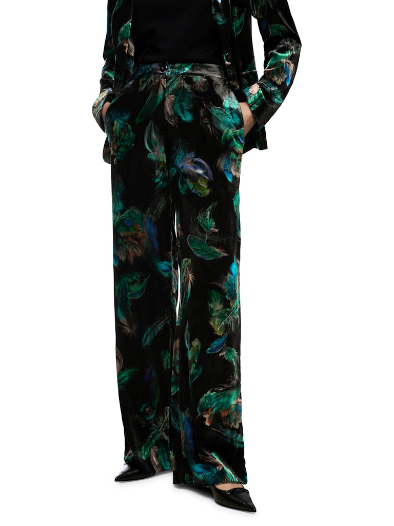 Samt-Hose mit Federprint in dark green Modell WARRI