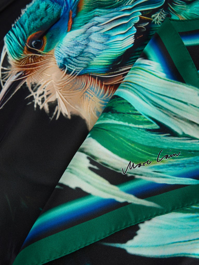 Seidentuch mit Federnprint in dark green