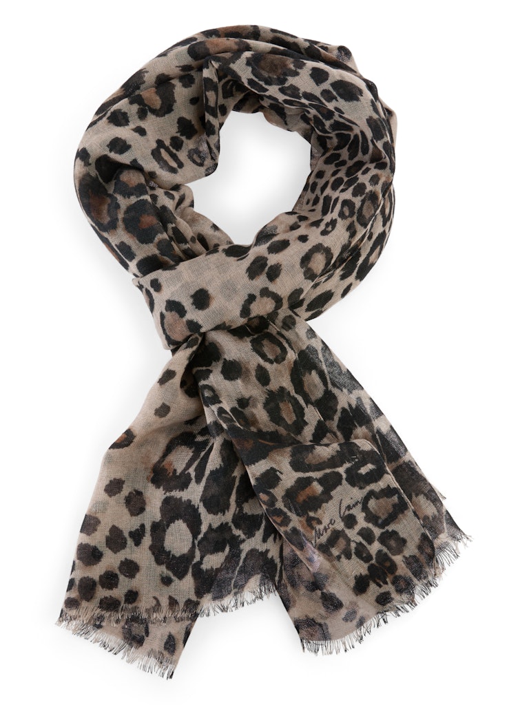 Leo-Print Schal mit Kaschmiranteil in soft cappuccino