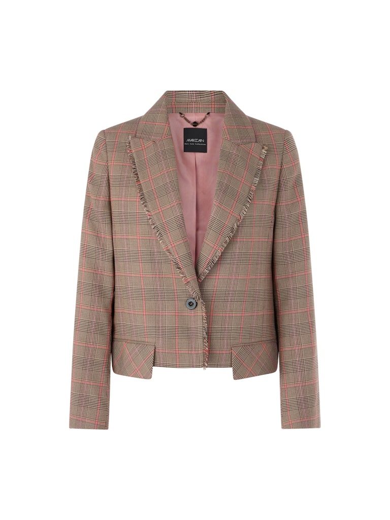 Karomuster Blazer mit Fransen in camel