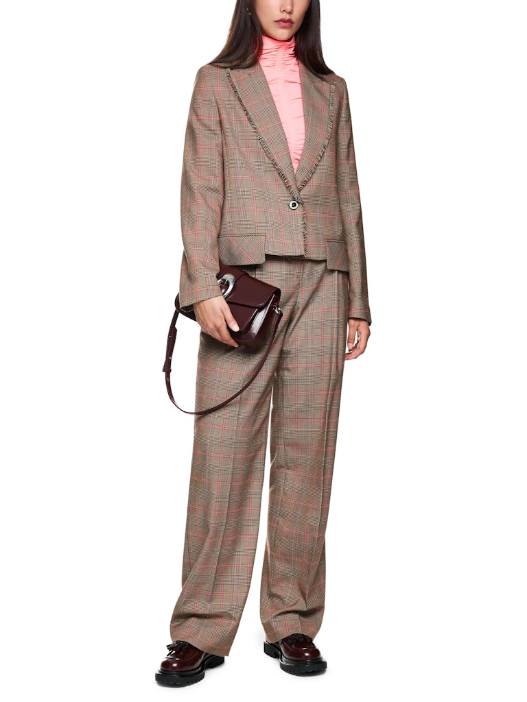 Karomuster Blazer mit Fransen in camel