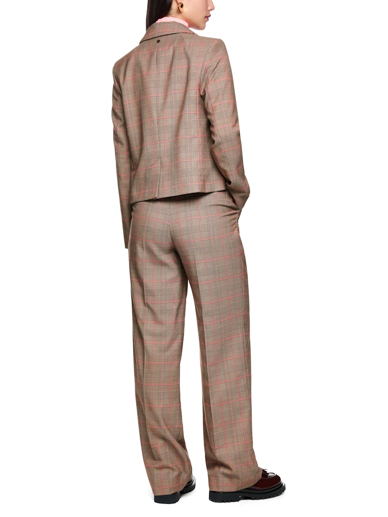 Karomuster Blazer mit Fransen in camel