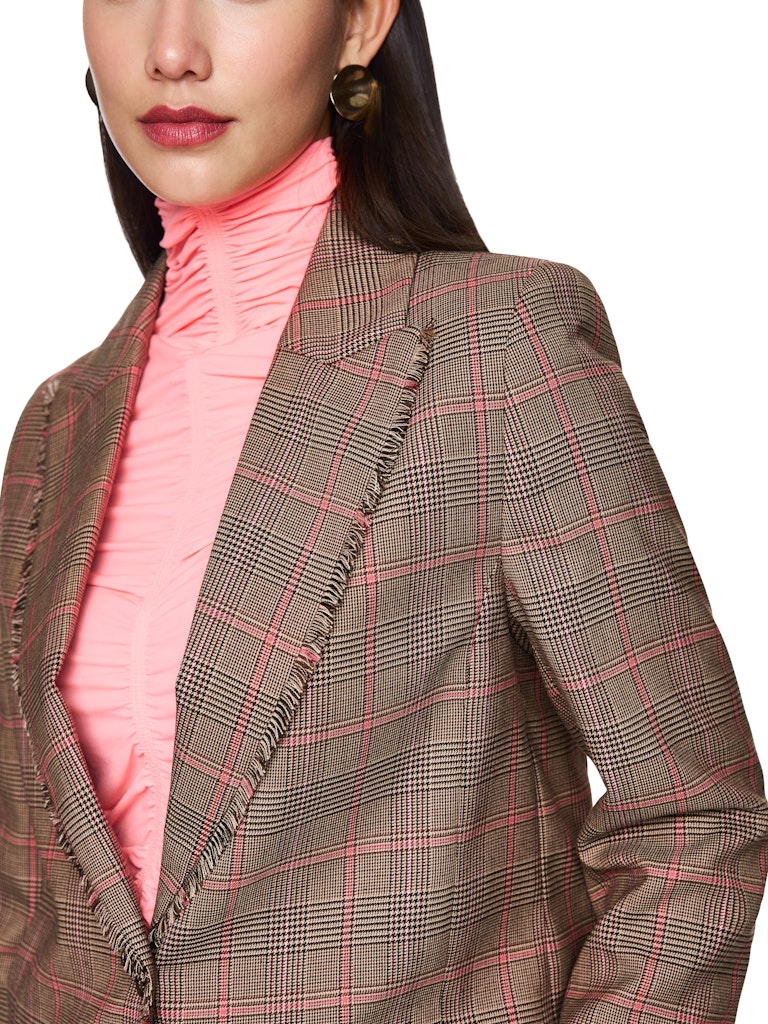 Karomuster Blazer mit Fransen in camel