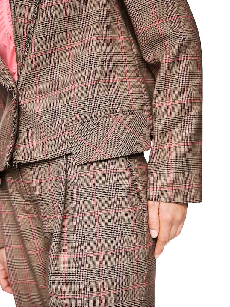 Karomuster Blazer mit Fransen in camel