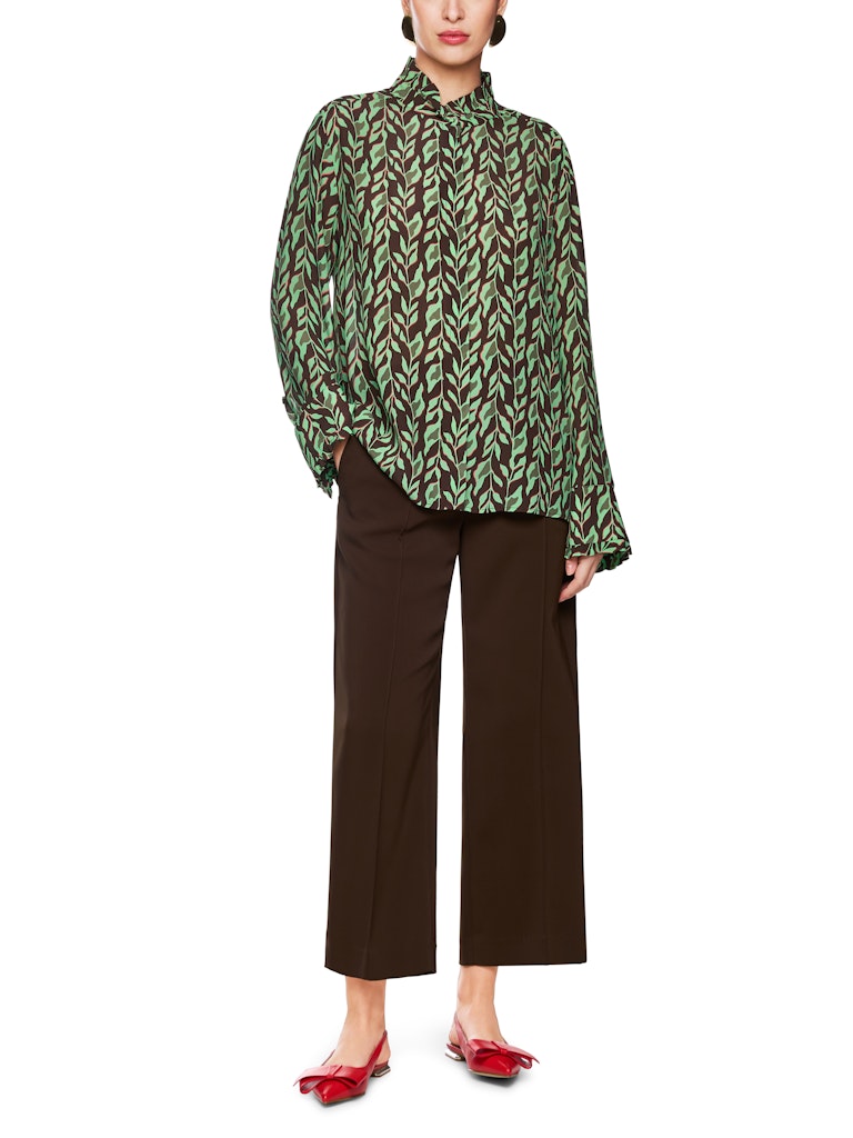 Edle Bluse aus Viskose mit Blatt-Print in dark wood