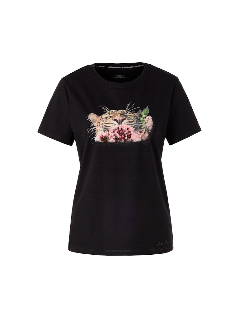 Shirt in schwarz mit Leo-Print und floralen Details