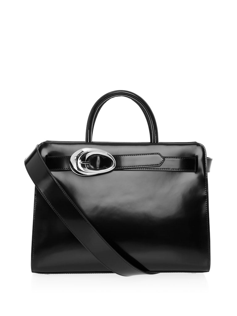 Edle Henkeltasche mit Logoschnalle in schwarz