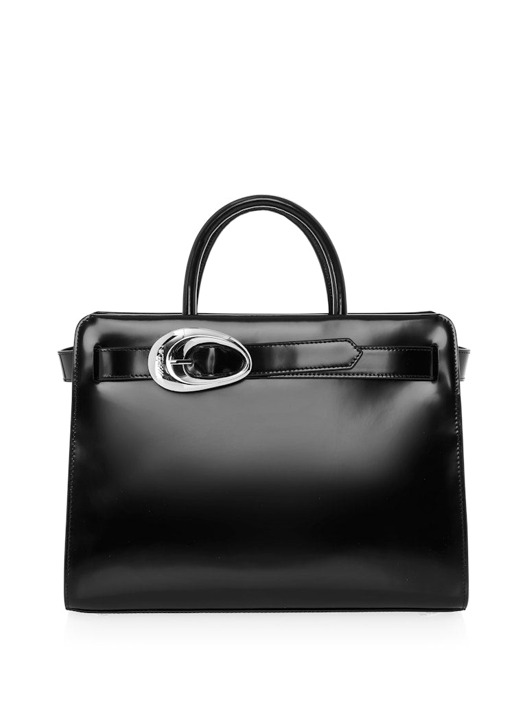 Edle Henkeltasche mit Logoschnalle in schwarz