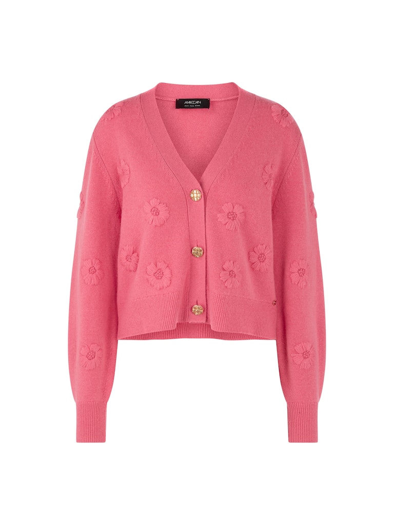 Strickjacke mit Stickerei in koralle "Rethink Together"