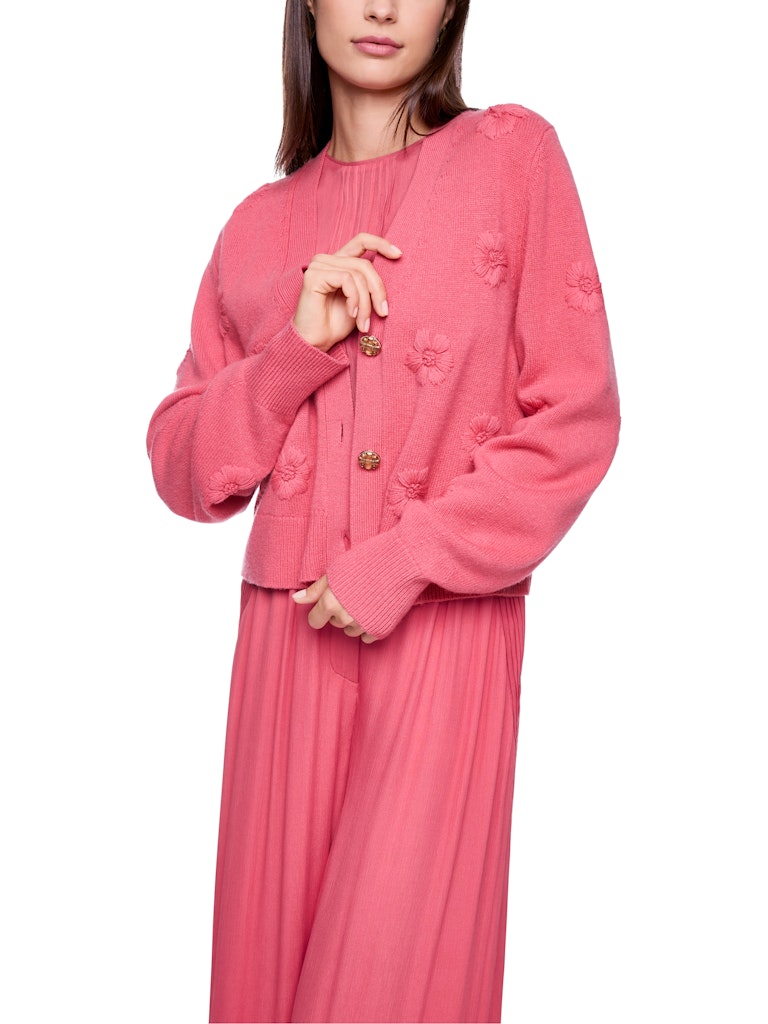 Strickjacke mit Stickerei in koralle "Rethink Together"