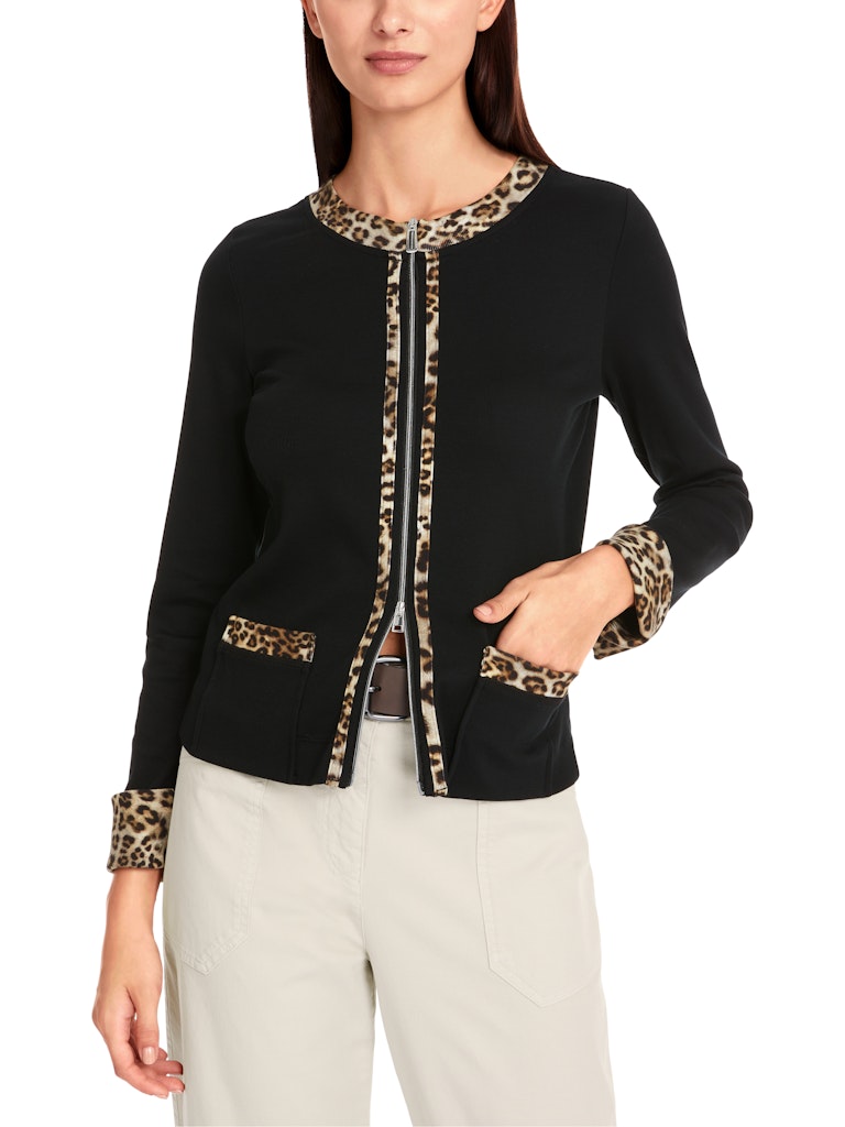 Zippjacke aus Jersey in schwarz mit Leo Details