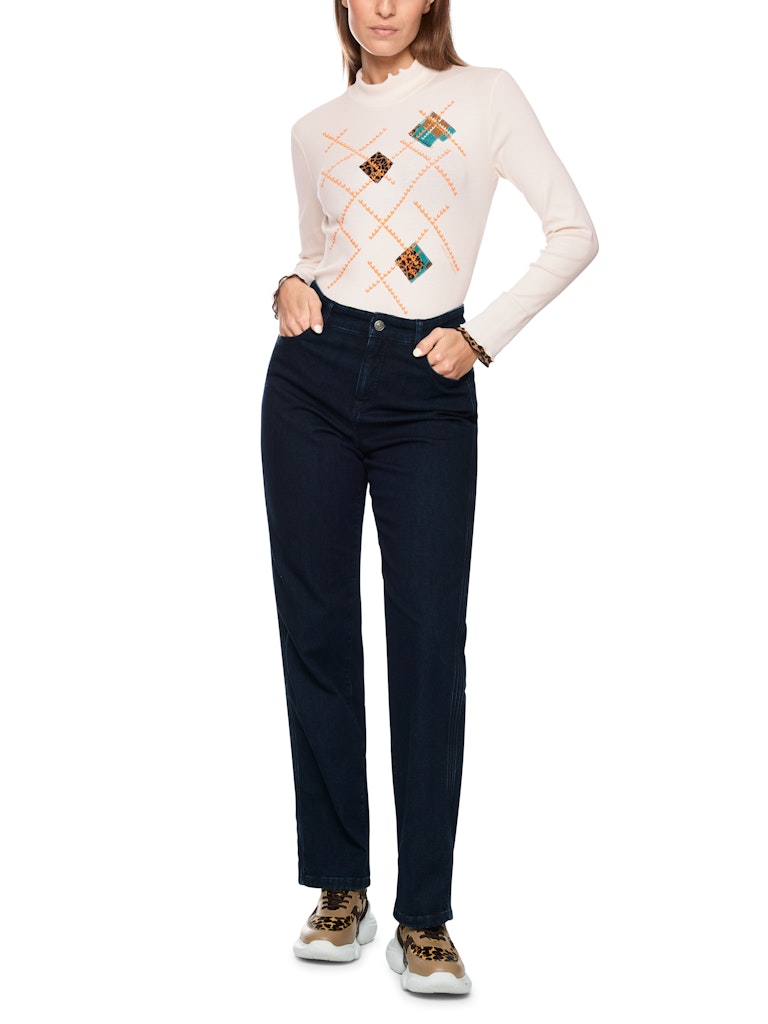 Langarm Shirt mit Rollkragen in bright ecru mit Print
