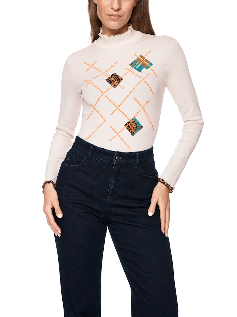 Langarm Shirt mit Rollkragen in bright ecru mit Print