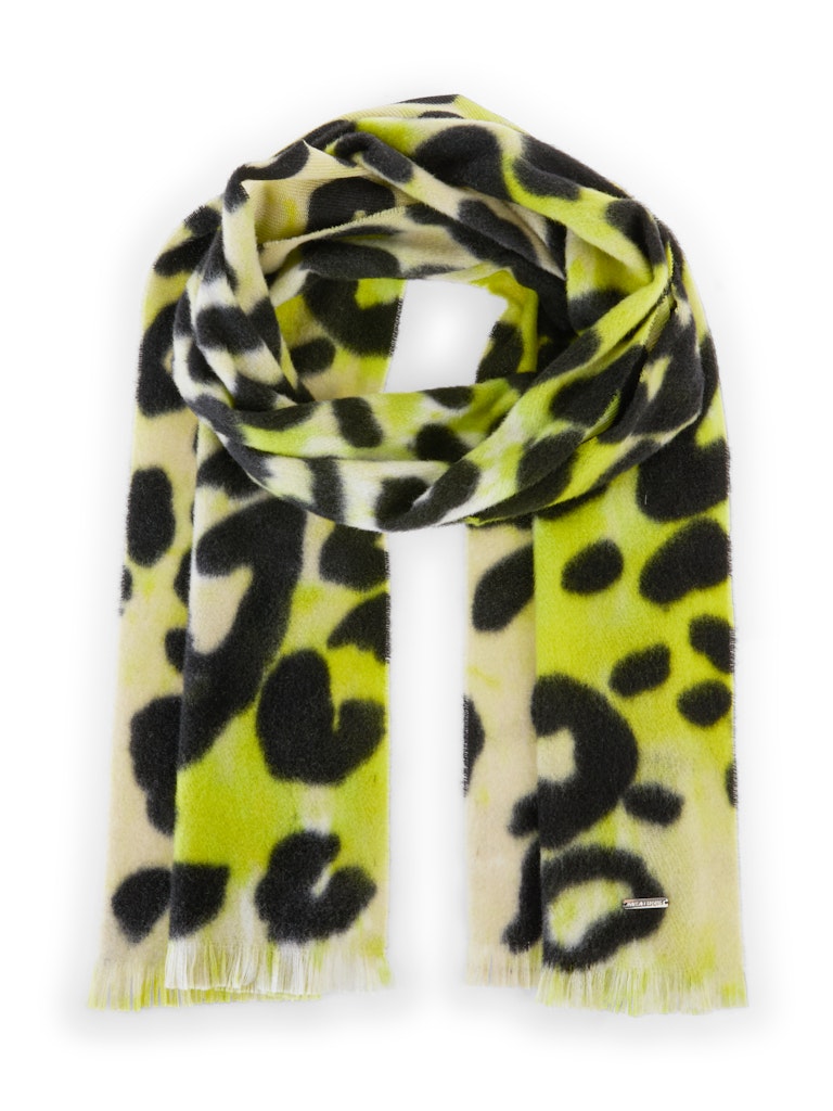 Wollschal mit Leo-Print in limoncello