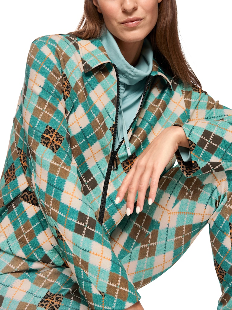 Scuba-Jacke mit Karo in türkis und Leodetails