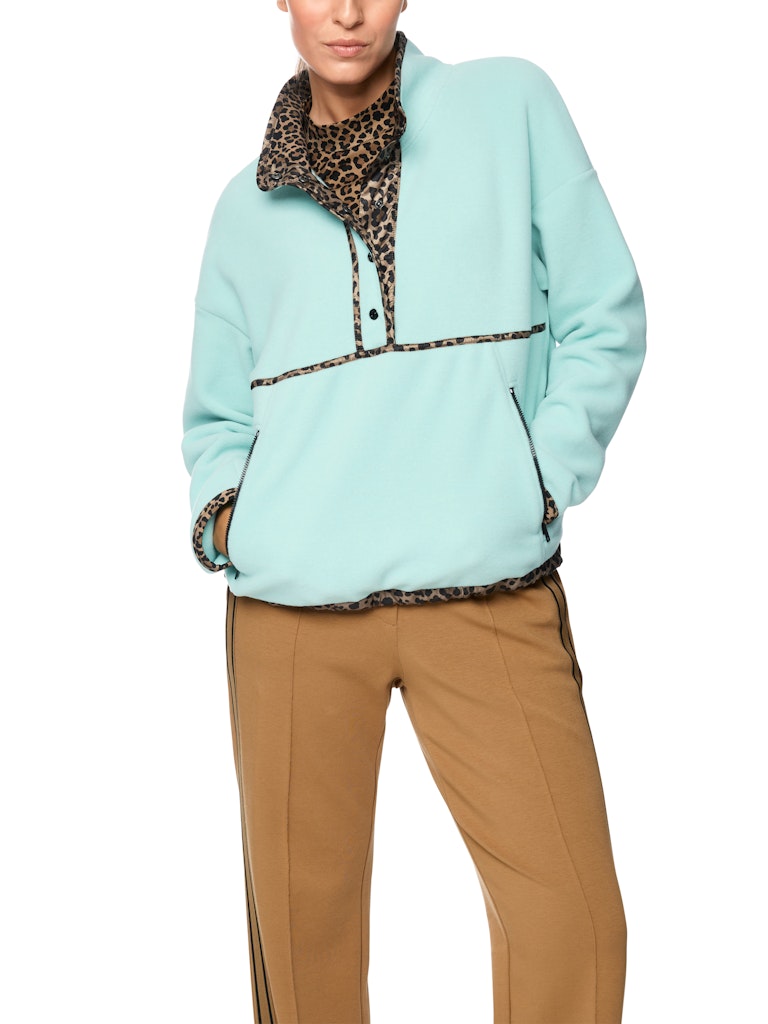 Fleece-Pullover mit Leo-Details in türkis