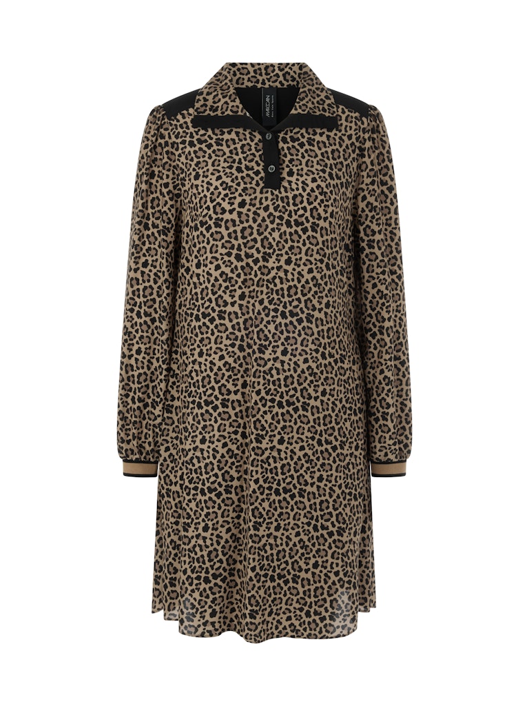 Viskosekleid mit Leoprint und Raffdetail in milk coffee