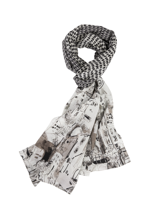 Seidenschal mit Print-Mix in soft charcoal