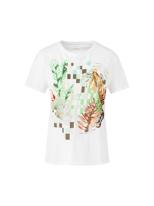 Shirt in weiß mit platziertem Blatt-Print