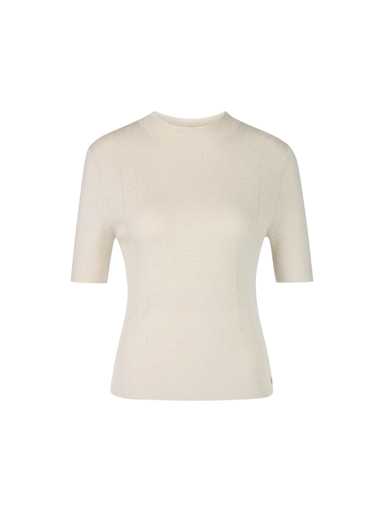 Kurzarm-Pullover in bright ecru mit Lurex Details