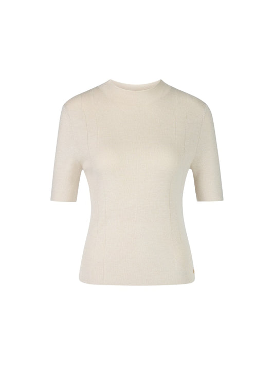 Kurzarm-Pullover in bright ecru mit Lurex Details