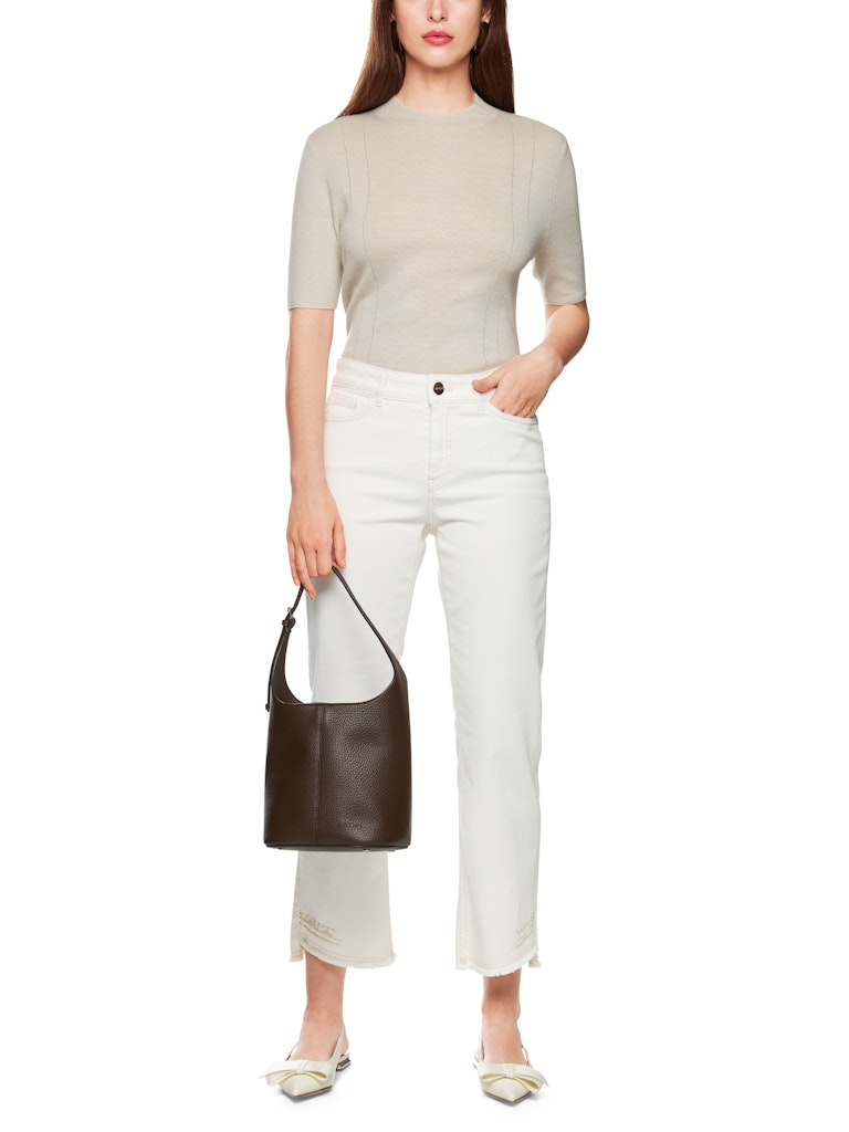 Kurzarm-Pullover in bright ecru mit Lurex Details
