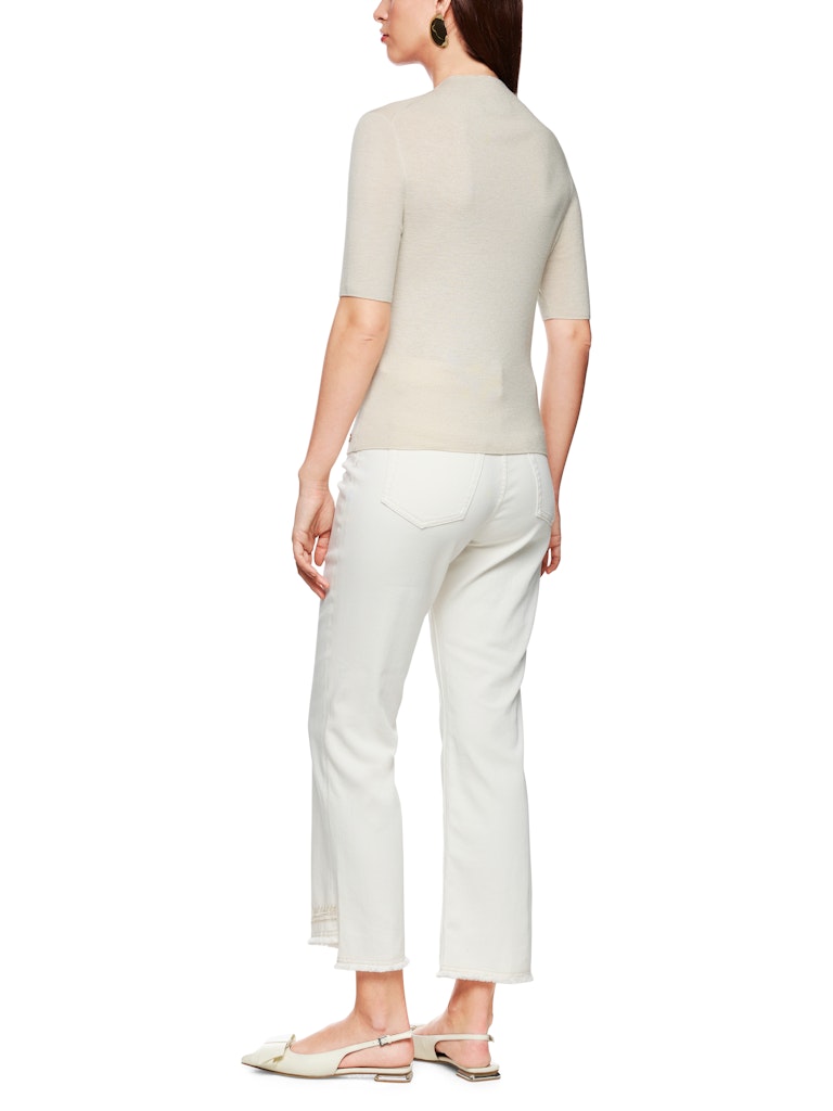 Kurzarm-Pullover in bright ecru mit Lurex Details