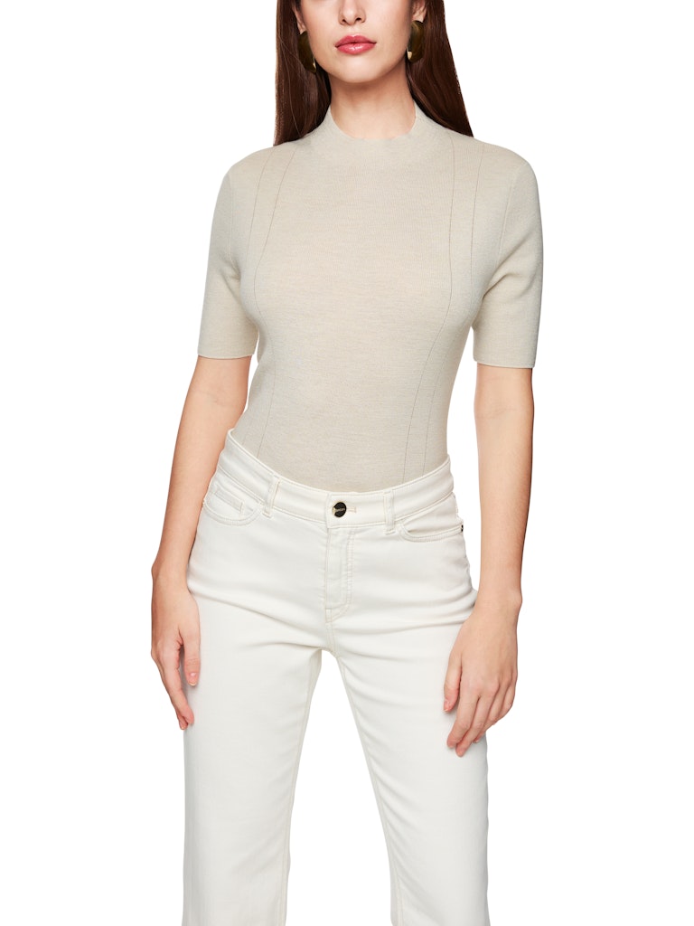 Kurzarm-Pullover in bright ecru mit Lurex Details