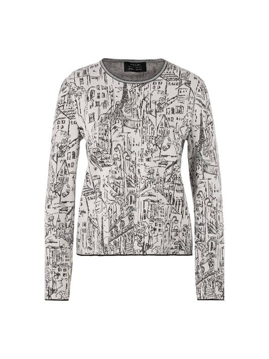 Feinstrickpullover mit City-Motiv in smoke
