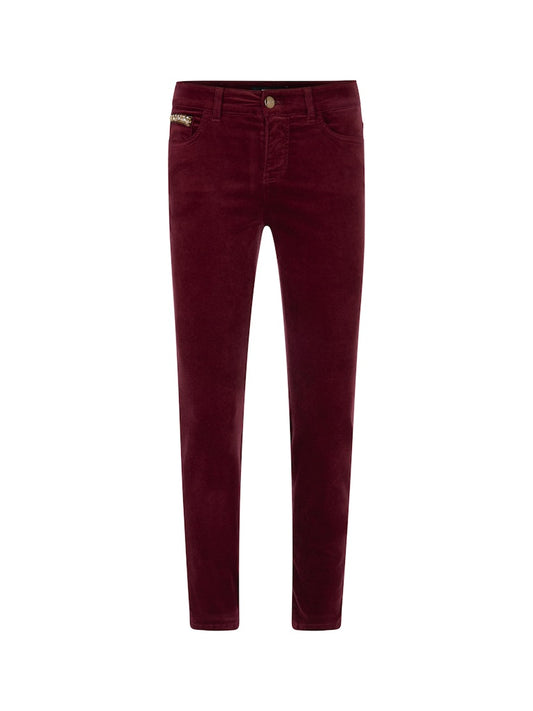 Samt Jeans in bright maroon Model SILVI