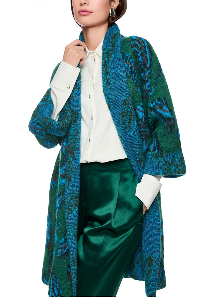 Jacquard Strick-Mantel in dark green - Knitted in Germany
