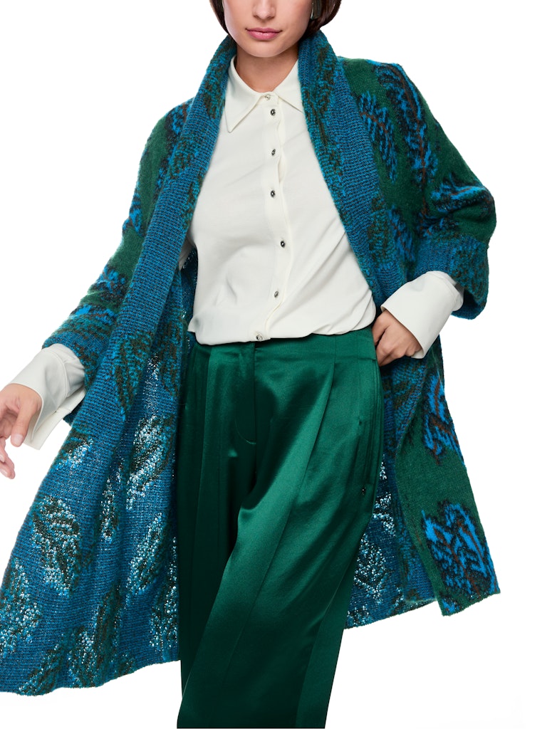 Jacquard Strick-Mantel in dark green - Knitted in Germany