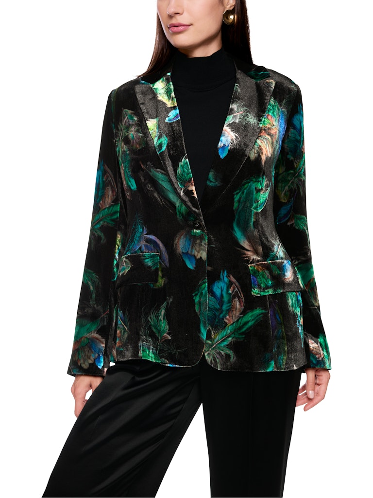 Samtblazer mit Federnprint in dark green