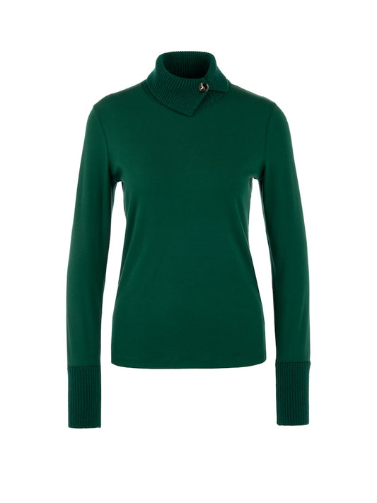 Langarm Shirt mit gestricktem Kragen in dark green