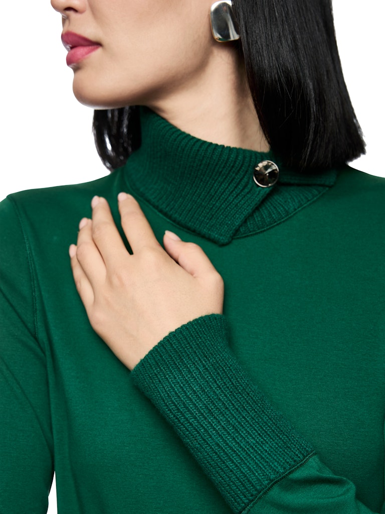 Langarm Shirt mit gestricktem Kragen in dark green