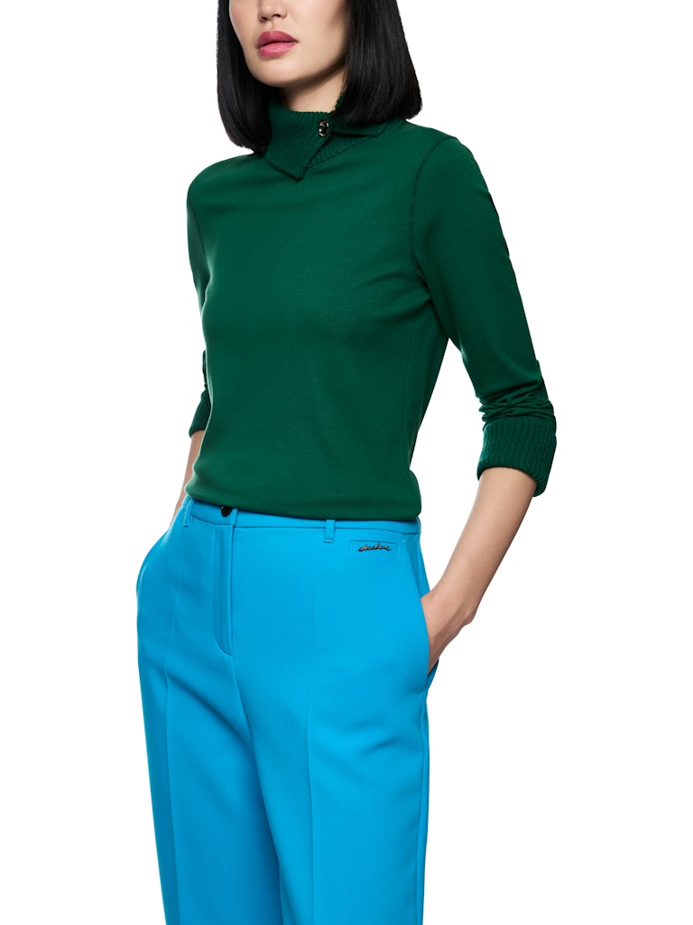Langarm Shirt mit gestricktem Kragen in dark green