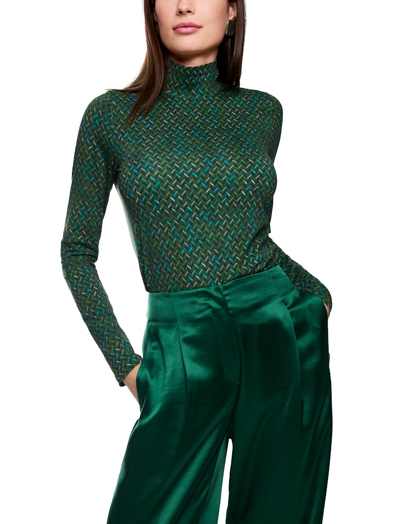 Langarm Shirt mit Fischgratmuster in dark green
