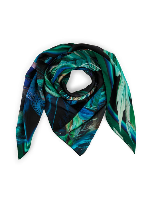 Seidentuch mit Federnprint in dark green