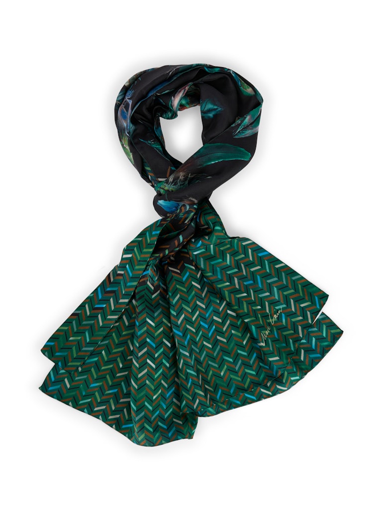 Seidenschal mit Printmix in dark green