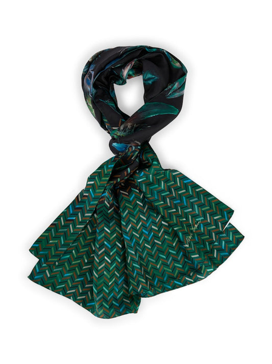 Seidenschal mit Printmix in dark green
