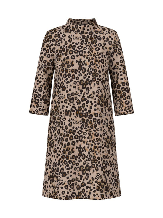 Scuba Kleid im Leo-Print in soft cappuccino