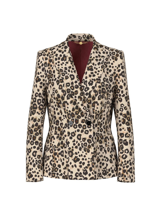 Scuba Blazer mit Leo-Print in soft cappuccino