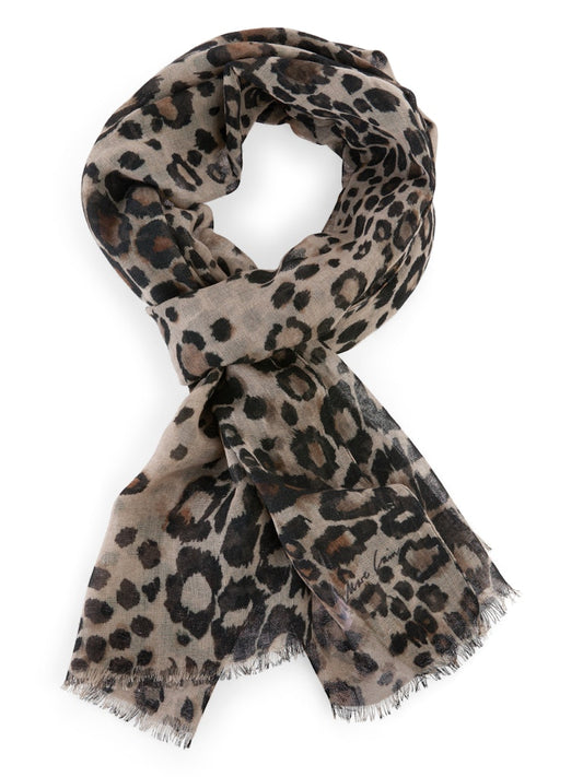 Leo-Print Schal mit Kaschmiranteil in soft cappuccino